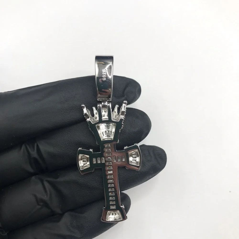Men's 925 Sterling Silver Crown Cross Pendant 3.80CTW MOISSANITE